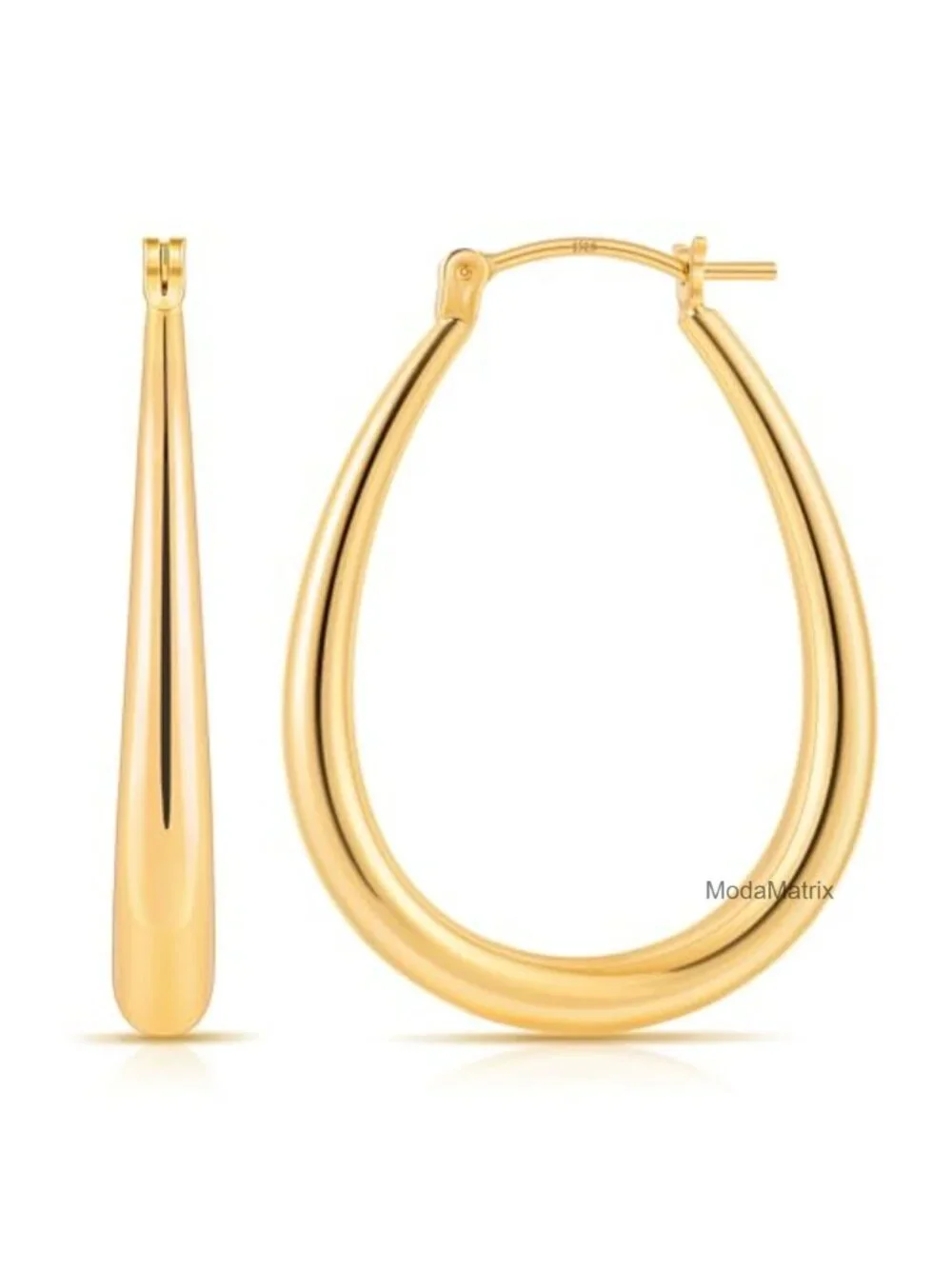 Chunky Oval Hoop Earrings, 14K Gold Plated, 925 Sterling Silver Post,